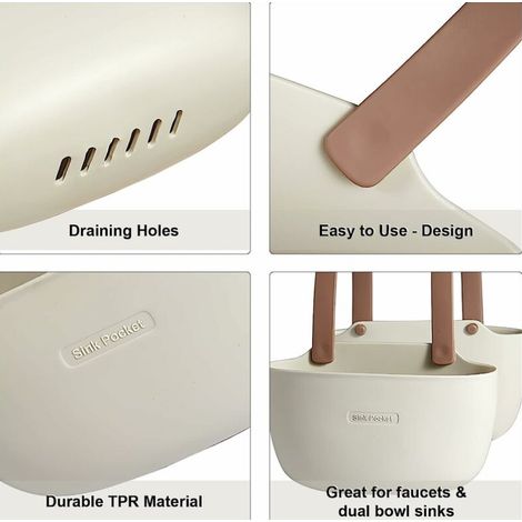 Support d'évier éponge Organisateur de cuisine Porte-ustensiles en caoutchouc TPR Égouttoir Évier Caddy Support Panier Beige & Marron (1/4)