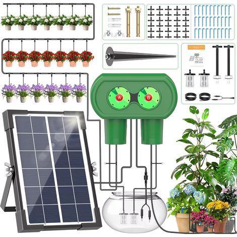 Système d'irrigation Goutte à Goutte Solaire – Kit Système d'arrosage automatique à double pompe pour jardin et cour extérieure (1/5)