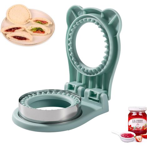 Appareil à sandwichs, emporte-pièce rond de 9,4 cm (3,7 pouces) avec système de fermeture, pour enfants (bleu clair), idéal pour le petit-déjeuner et le déjeuner.