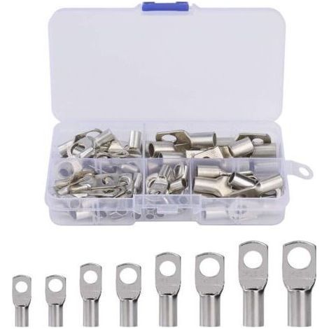 Tin-Plated Copper Bolt Hole Electrical Lugs Crimp Ring SC Connector Terminals for Marine Automotive 60 Pieces (1/4)