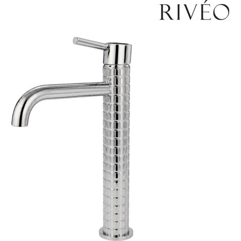 Robinet Mitigeur lavabo haut chromé à motif texturé pour vasque à poser - RIVÉO