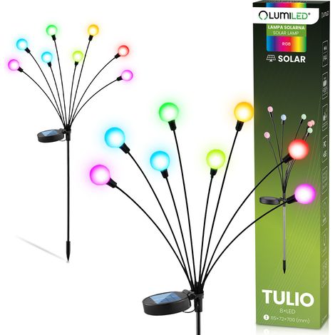 2 lampade solari a LED da giardino Tulio, inseribili, decorative, a forma di dente di leone, con sfere RGB, illuminate (1/5)