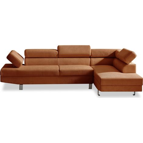 Canapé d'angle droit avec têtières relevables Palerme velours côtelé terracotta