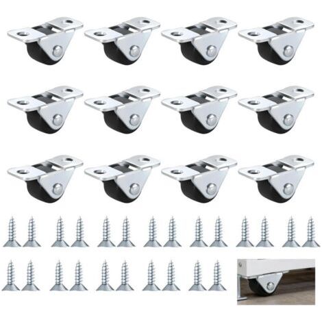 Pair Lot de 12 Petites Roulettes de Meuble en Caoutchouc de 12 mm, Mini Roulette avec 24 Vis et Plaque Acier Roulettes pour Meubles Roulette Silencieuses pour Armoires Petits Appareils Boîtes à Outils