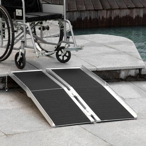 Noire - Rampe portable pour fauteuil roulant, pliante et antidérapante en aluminium 122x73, 5 cm, capacité 270 kg, escaliers et voitures