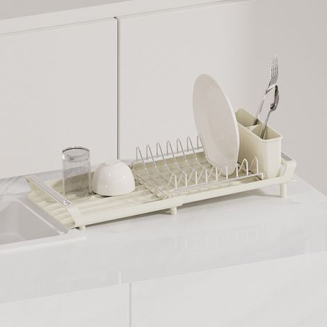 Égouttoir à Vaisselle Extensible pour Évier et Plan de Travail, Support de Rangement pour Assiettes et Bols, Accessoire de Cuisine Gain de Place-x