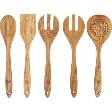 Ustensile De Cuisine En Bois D'olivier - Jeu De 5 Pièces Pour Cuisinière Non Stick - Idéal Pour Servir Et Cuire - Ustensile De Cuisine (1/5)