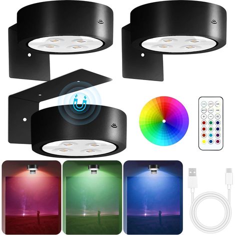 Lampes murales pour tableaux, lampes magnétiques pour affiches avec 3 températures de couleur et 12 RGB, télécommande, minuterie(lot de 3).noir (1/5)