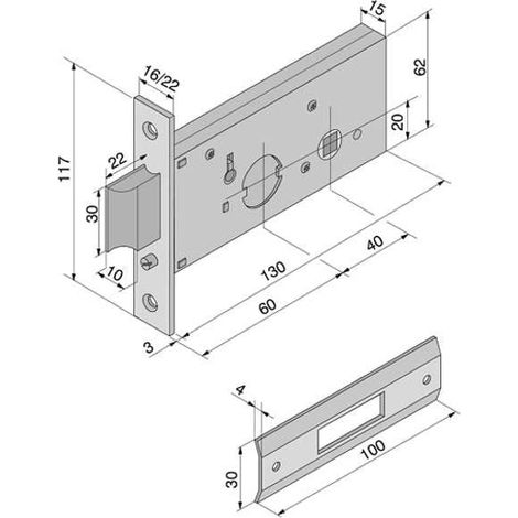 Serrure à bande Scr/Mand Ent mm 60 F 22 – Sans rosaces