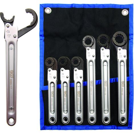 JEU DE 6 CLES A TUYAUTER A CLIQUET BGS 10 - 11 - 13 - 17 - 19 - 22 mm (1/2)