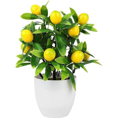 Citronnier artificiel avec fruits réalistes, plante en plastique en pot pour la décoration de la maison ou du bureau (1/4)