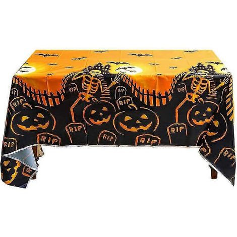 Décorations d'Halloween : Nappe lavable à motif citrouille, rectangulaire, ornée de fantômes, citrouilles, crânes et chauves-souris, 2025 (1/5)
