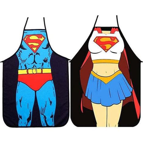 2 ensembles de tabliers de cuisine-version Superman pour hommes et femmes, tabliers de couple (1/5)