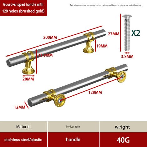 CYUNSHOP Lot de 5 poignées en T à embase évasée – Entraxe 128cm, Argent+Or bicolore, pour armoires et meubles. (1/5)