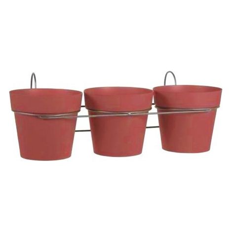 Lot 3 pots rouge rubis + support - 1,6 litres - Toscane 11461 - EDA PLASTIQUES