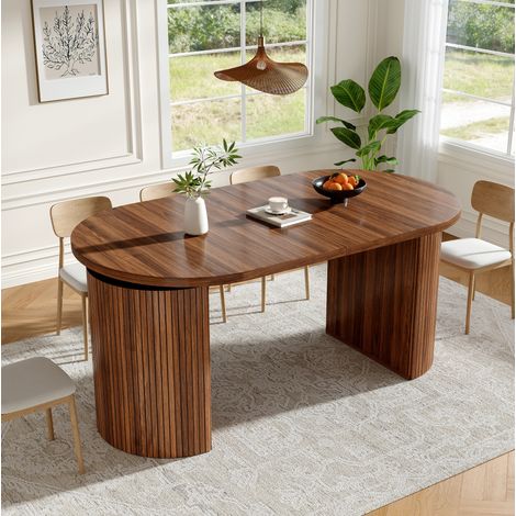 Table à manger extensible 120-160x80x76 cm avec rangement caché, plateau épaissi, MDF et métal - brun foncé (1/5)