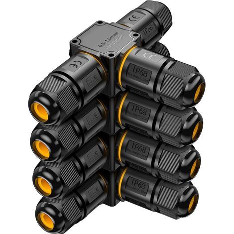 4 PCS Connecteurs de Câbles Étanches IP68 - Boîte de jonction 3 voies connecteur etanche 3 fils - Raccordement extérieur du jardin - Dérivation de câble 6-11mm - Coffret électrique externe éta (1/4)