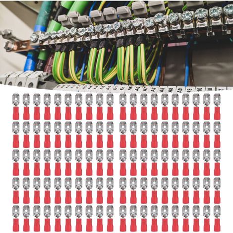 100Pcs Insulated Copper PVC Fork Wire Connector Crimp Terminal for Household Electrical 22-16AWG MDD1.25-250