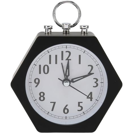 Réveil, Coque en Métal Polygone, Réveil Compact, Silencieux Et Stable pour étudiant Noir (1/5)