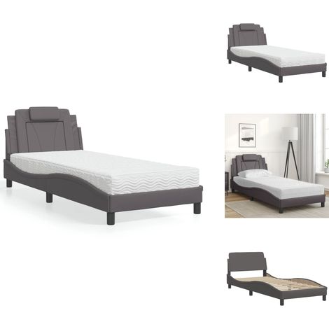Lit avec matelas gris 90x190 cm similicuir - Lit Double - Lit Plateforme - Lit Design - Lit Confortable - Literie (1/5)