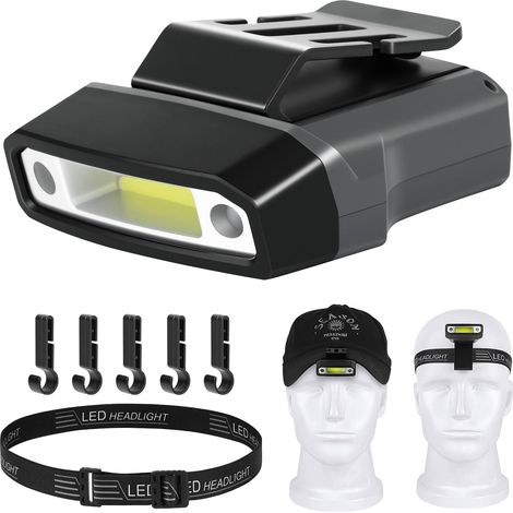 Lampe Frontale Rechargeable, Phare Rotatif Casquette à Bille Visière Lumière Mains Libres, Lampe Frontale avec Voyant Rouge, 5 Modes d'éclairage, Capteur Mouvement, pour Randonnée Camping Pêche (1/5)