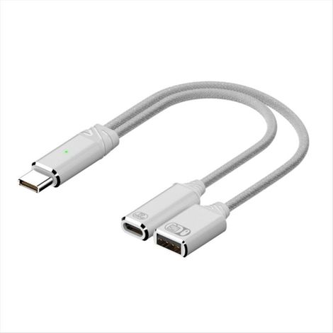 Il s'agit d'un câble adaptateur 2-en-1 USB-C OTG vers USB-A avec un port de charge PD, adapté aux smartphones, ordinateurs portables et tablettes (blanc). (1/3)