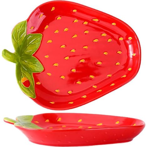 Assiette à dîner et à dessert créative en céramique en forme de fruits - assiette à fruits - fraises - 1 pièce (1/5)