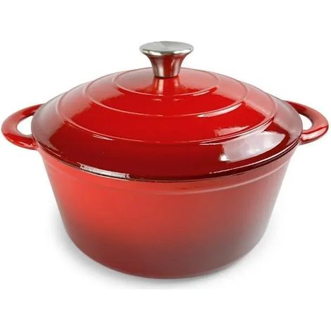 Casseruola 2 man. in ghisa smaltata c/cop. col. rosso cm 26