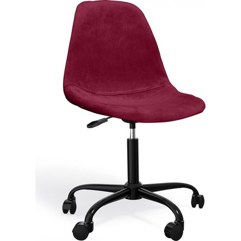 Chaise de bureau pivotante avec roues – Revêtement en velours – Pieds en acier noir - Denisse Rouge foncé (1/5)