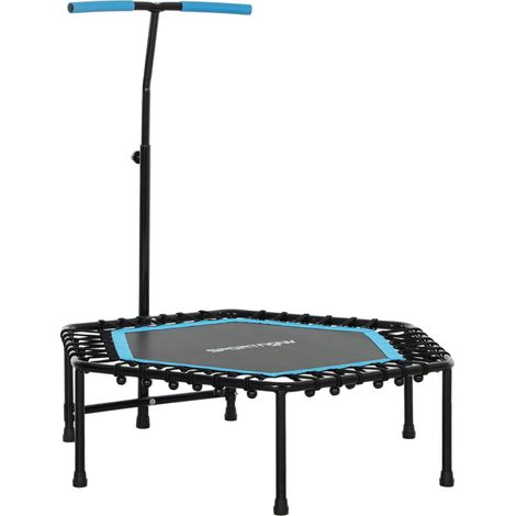 Trampoline de fitness 114 cm, cordes élastiques, poignée réglable 3 positions, trampoline d'exercice silencieux, bleu