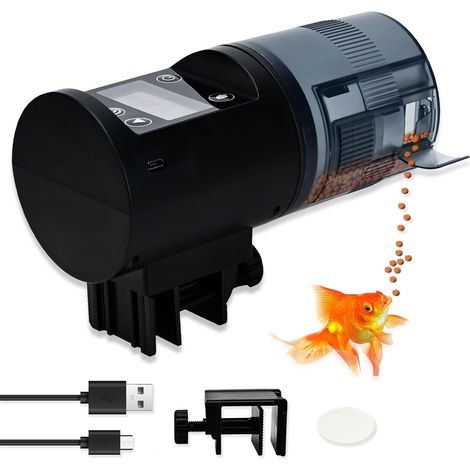 Chargeur automatique de nourriture pour aquarium, chargeur d'alimentation de poisson rechargeable USB (200 ml) avec affichage précis de l'heure, chargeur automatique de nourriture résistant à (1/5)