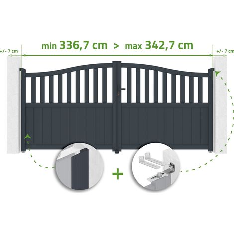 Verstellbares Schwingtor, 3,4 m breit, MEIJE, 160 cm hoch, graues Aluminium