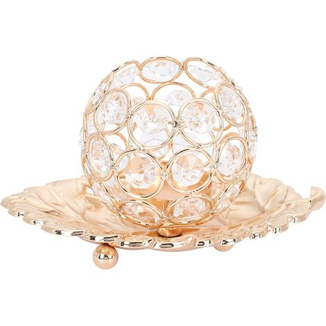 Décoratif en Cristal Feuille Métallique Dorée Bougeoir (1/5)