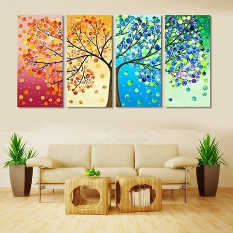 Peinture Murale - Arbre Des Quatre Saisons - Toile Imprimée HD - Sans Cadre - 40x60 cm - Lot De 4 (1/4)