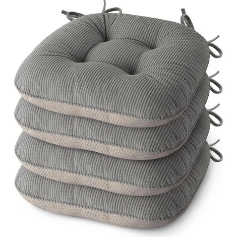 Lot de 4 coussins de chaise d'intérieur capitonnés antidérapants avec attaches - 43 x 40 x 8 cm - Gris clair (1/5)