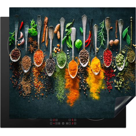 PROTECTION PLAQUE INDUCTION Herbes - Épices - Cuillères Plaque de Deco Cuisine 60x52 cm (1/5)