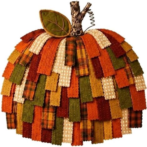 Couronne Citrouille Patchwork Faite Main 68,5x61 cm Décoration Thanksgiving Rustique pour Porte Entrée Intérieur Extérieur(Without Light) (1/5)