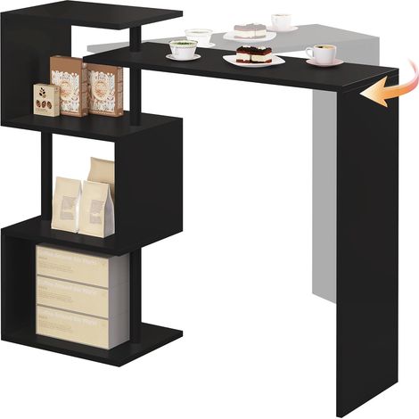 WOLTU Mesa de Bar Mesa de Bistro Mesa de Comedor con 3 Estantes Giratorio Estructura de Metal MDF 134x38x112cm (WxDxH) Negro (1/5)