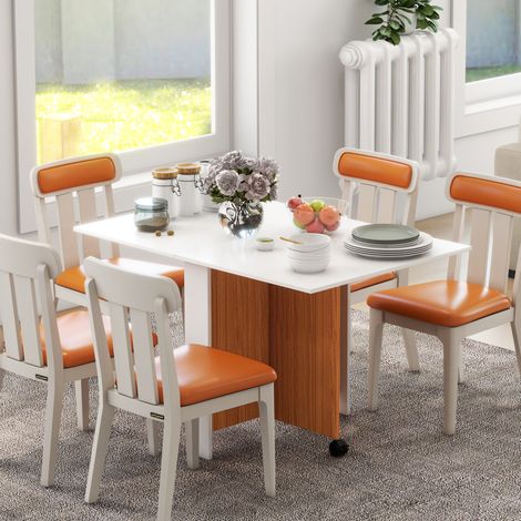 Tavolo da pranzo pieghevole 120x80x73 cm bianco in compensato con ruote e piano ribaltabile (1/5)
