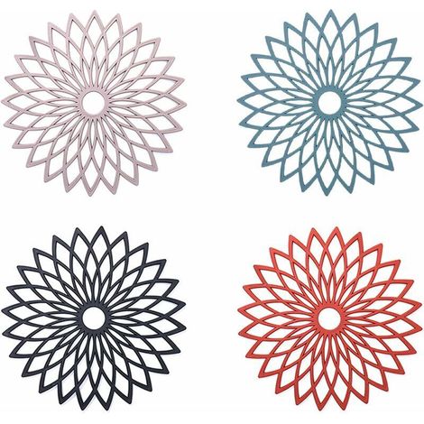 Blumenmuster Silikon-Untersetzer, rutschfest, isolierend, flexibel, langlebig, rutschfeste Silikon-Untersetzer für Töpfe, Pfannen, Teller, Gläser, Schüsseln und Vasen (8 Stück, Durchmesser 19 cm)