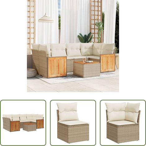 vidaXL Gartensessel - 7-tlg. Garten-Sofagarnitur mit Kissen Beige Poly Rattan (1/5)