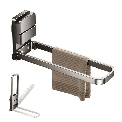 Porte-serviettes gris sans perçage – porte-serviettes mural à ventouses pour salle de bain – idéal pour suspendre serviettes, torchons, cintres et pinces à vêtements – en métal pliable (1/5)