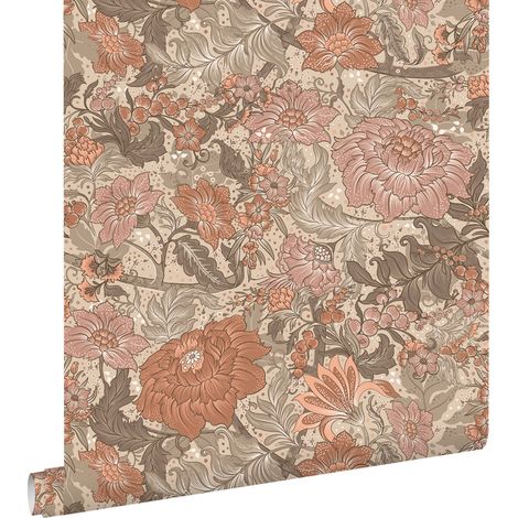 Papier peint intissé fleurs vintage terracotta – Dimensions 50x900cm – Impression écologique – Facile à poser et décoller – Estahome (1/5)