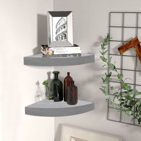 Étagères d'angle flottantes vidaXL, lot de 2, gris béton, 35 x 35 x 3,8 cm, MDF (1/5)