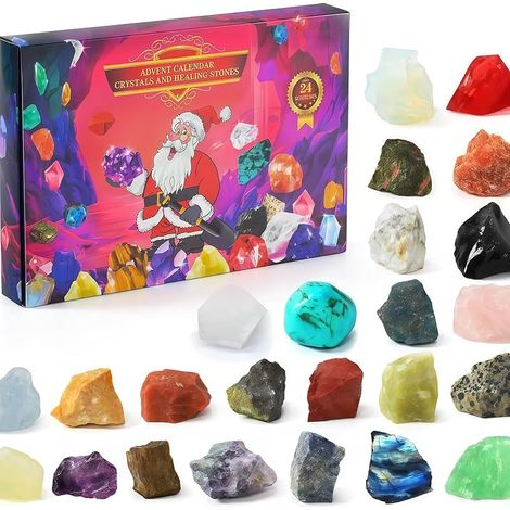 2026 Crystal Advent Calendar — 24-Day Gemstone Countdown, Natural Rocks & Minerals, Raw & Tumbled Crystals for Crystal Grids, Unique Gift for Teens & Adults(C)