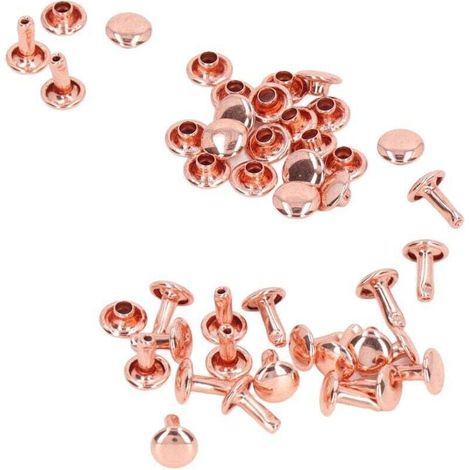 Pssopp Double Cap Rivets, 100 Ensembles 8mm Or Rose Double Cap Rivets Boutons Métalliques DIY Rivets Ronds pour Sacs Chaussures Artisanat du Cuir.