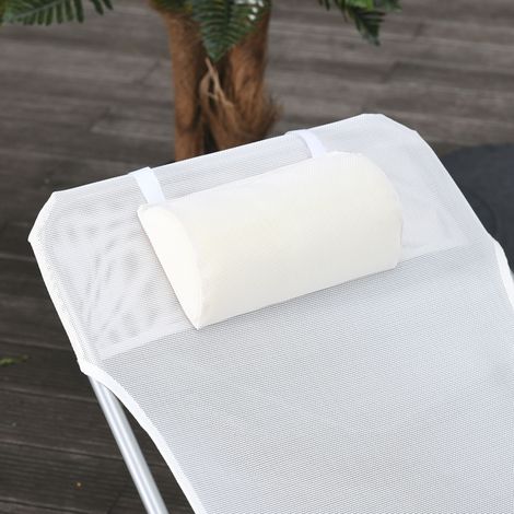 Métallique et texteline, fauteuil pliant de jardin 182x56x28 cm crème, dossier réglable avec coussin inclus. (1/5)