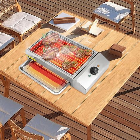 Barbecue électrique de table 2600 W avec grille de cuisson amovible en acier inoxydable - Température réglable - Avec bac d'égouttement d'huile - Pour pique-nique, fête, camping (1/5)