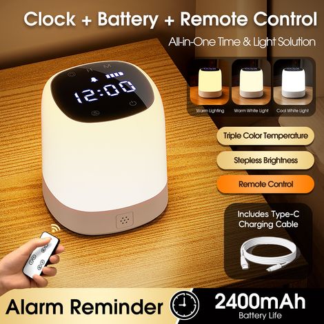 Nachtlicht mit Uhrfunktion, Schlafzimmer, multifunktional, mit Fernbedienung, augenschonend zum Stillen, für besseren Schlaf, wiederaufladbare Nachttischlampe (1/5)