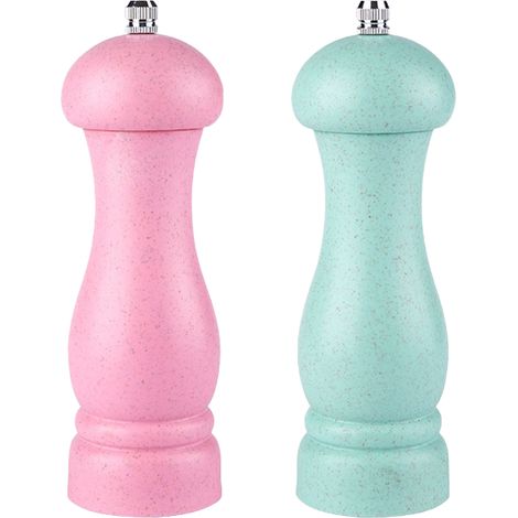 Moulin à sel et à poivre de haute qualité en bois de chêne, à mouture réglable et rechargeable, rose + vert nordique (boîte couleur) (1/4)